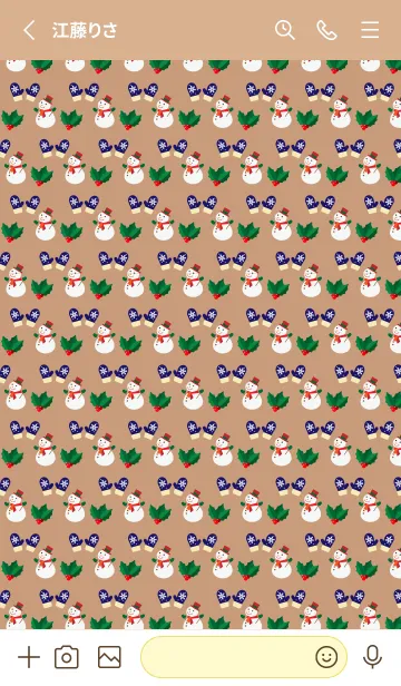 [LINE着せ替え] 雪だるまと手袋 薄茶と黄色の画像2