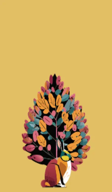 [LINE着せ替え] light brown & yellowカラフルな木とうさぎの画像1