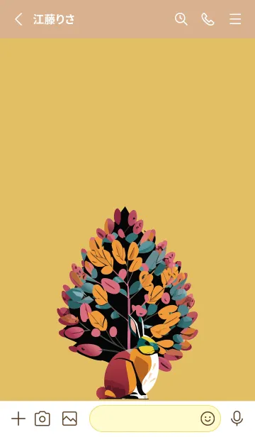 [LINE着せ替え] light brown & yellowカラフルな木とうさぎの画像2