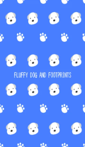 [LINE着せ替え] もこもこ犬と足跡/ブルー/ホワイトの画像1