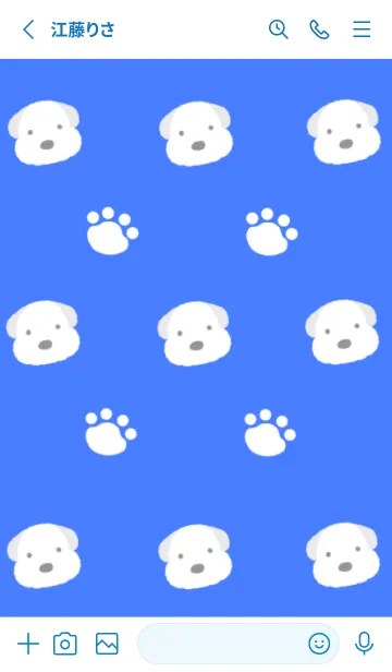 [LINE着せ替え] もこもこ犬と足跡/ブルー/ホワイトの画像2