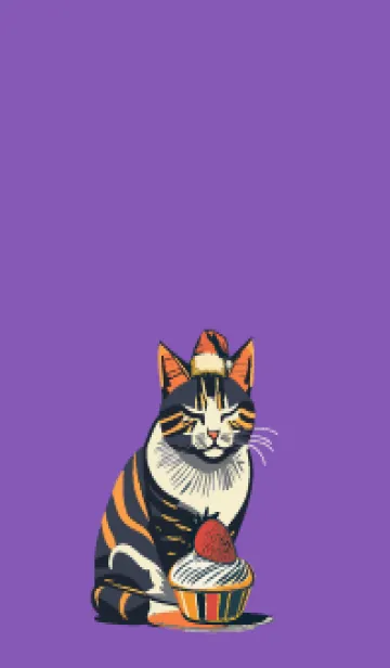 [LINE着せ替え] purple 猫とケーキの画像1