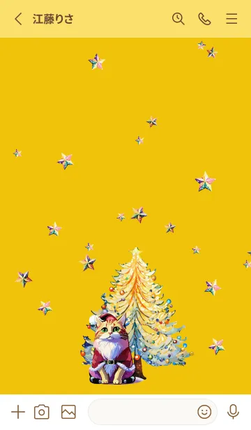 [LINE着せ替え] yellow ツリーとサンタ姿の猫の画像2