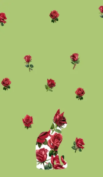 [LINE着せ替え] moss green 薔薇柄の猫の画像1