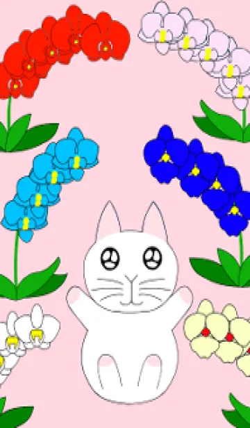 [LINE着せ替え] ウサギの猫と花-ピンクバージョンの画像1