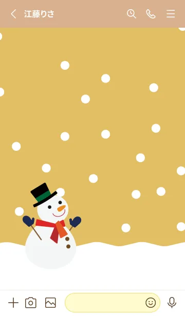 [LINE着せ替え] 雪と雪だるま 薄茶と黄色の画像2