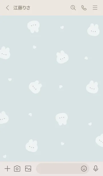 [LINE着せ替え] うさぎとハート / 水色とベージュの画像2