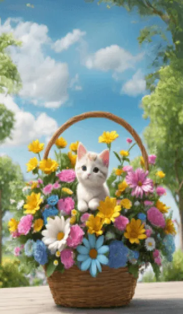 [LINE着せ替え] cute cat kitten flowers basketの画像1