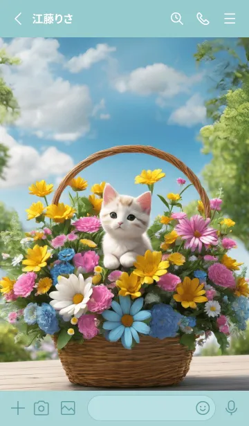 [LINE着せ替え] cute cat kitten flowers basketの画像2