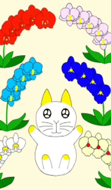 [LINE着せ替え] ウサギの猫と花-ゴールデンバージョンの画像1