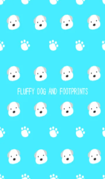 [LINE着せ替え] もこもこ犬と足跡の着せかえ/蛍光ブルーの画像1