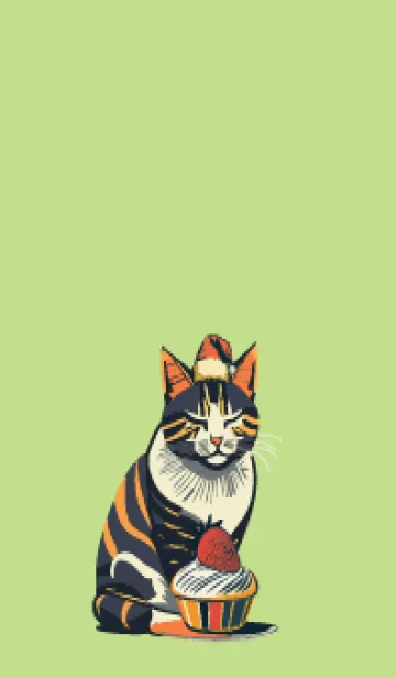 [LINE着せ替え] moss green 猫とケーキの画像1