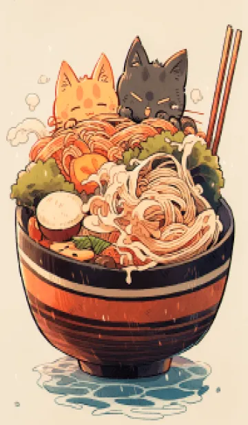 [LINE着せ替え] 猫ラーメンを食べましょう 3の画像1