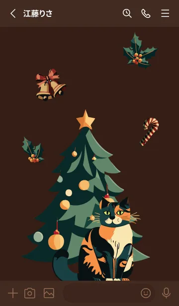 [LINE着せ替え] brown クリスマスツリーと猫の画像2