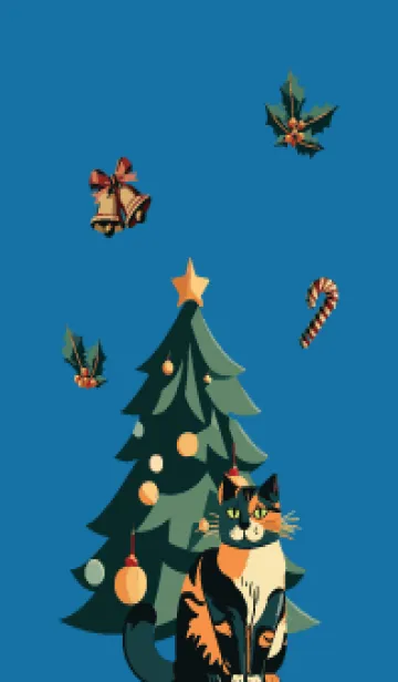 [LINE着せ替え] blue クリスマスツリーと猫の画像1