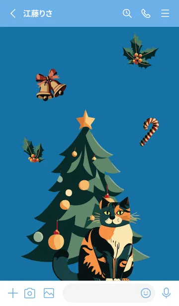 [LINE着せ替え] blue クリスマスツリーと猫の画像2