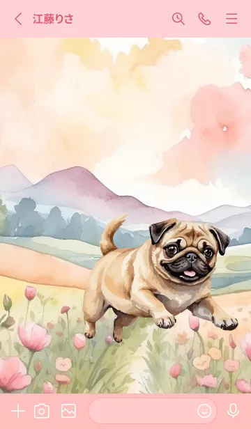 [LINE着せ替え] Pug Dog In Flower Theme (JP)の画像2