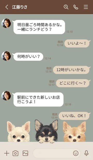 [LINE着せ替え] ワンワン！- チワワ L - グリーングレーの画像3