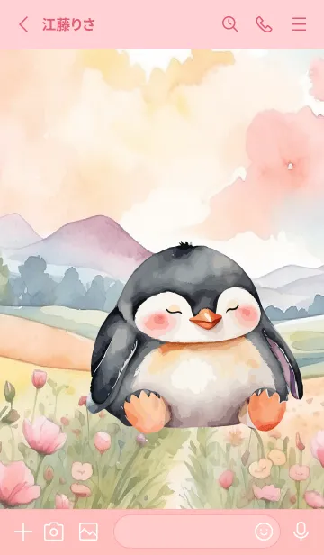 [LINE着せ替え] Penguin In Flower Theme (JP)の画像2