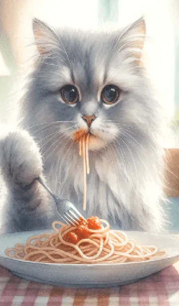 [LINE着せ替え] パスタを食べる猫の画像1