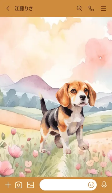 [LINE着せ替え] Beagle Dog In Flower Theme (JP)の画像2