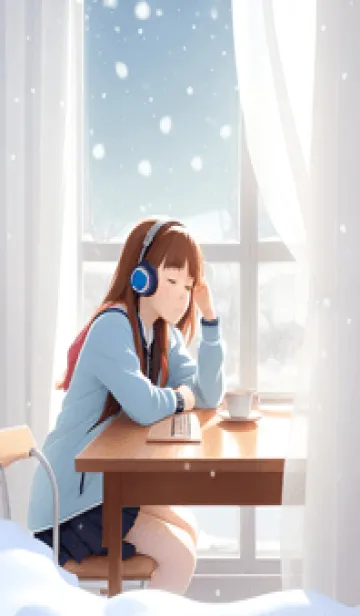 [LINE着せ替え] 窓辺の少女 - 冬の雪 2の画像1