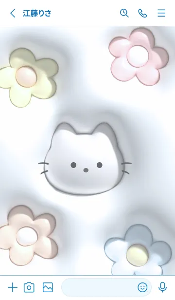 [LINE着せ替え] blueぷっくりな猫と花15_1の画像2