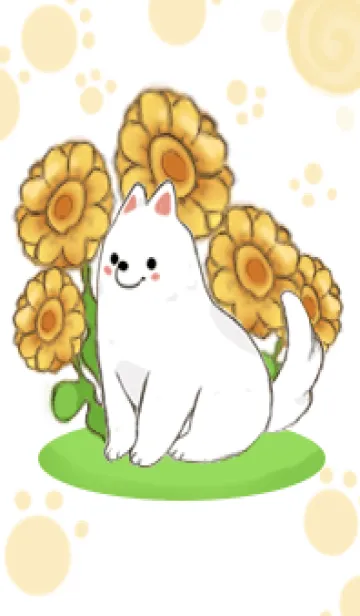 [LINE着せ替え] かわいい犬、白と黄色のテーマの画像1