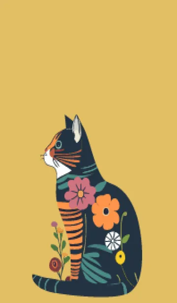 [LINE着せ替え] light brown & yellow 花柄の猫の画像1