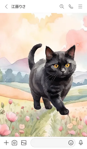 [LINE着せ替え] Black Cat In Flower Theme  (JP)の画像2