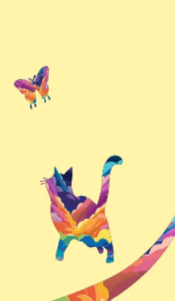 [LINE着せ替え] light yellow 猫と蝶の画像1