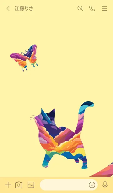 [LINE着せ替え] light yellow 猫と蝶の画像2