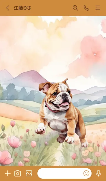 [LINE着せ替え] Bulldog Dog In Flower Theme (JP)の画像2
