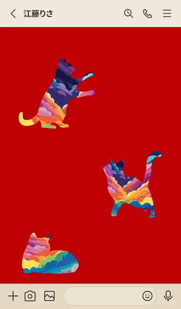 [LINE着せ替え] red & beige 猫たちの画像2