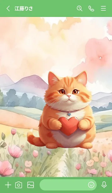 [LINE着せ替え] Cute Orange Cat In Flower Theme (JP)の画像2