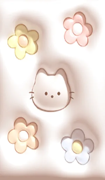 [LINE着せ替え] pinkbrownぷっくりな猫と花08_1の画像1