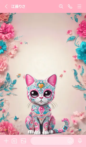 [LINE着せ替え] cute cat pink pastel flowers colorfulの画像2