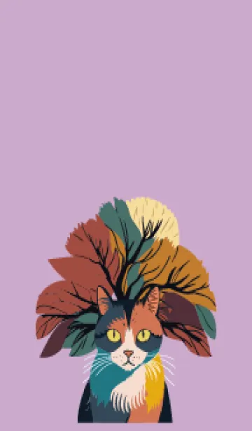 [LINE着せ替え] light purple 樹木と猫の画像1