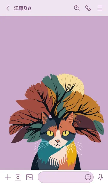 [LINE着せ替え] light purple 樹木と猫の画像2