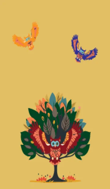 [LINE着せ替え] light brown & yellow 木とフクロウの画像1