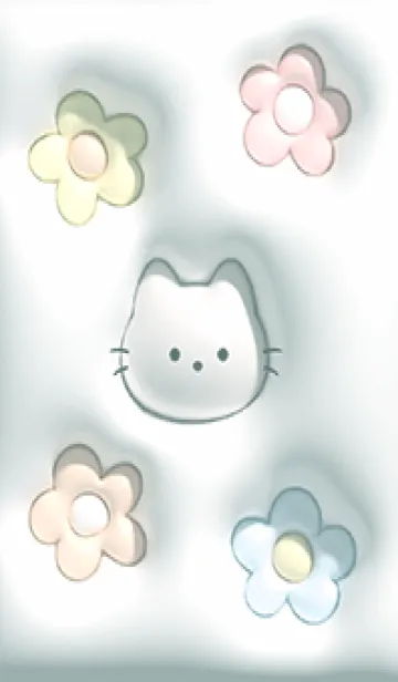 [LINE着せ替え] bluegreenぷっくりな猫と花06_1の画像1