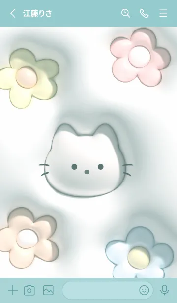 [LINE着せ替え] bluegreenぷっくりな猫と花06_1の画像2