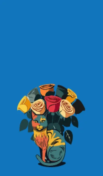 [LINE着せ替え] white & blue 薔薇の花束と猫の画像1