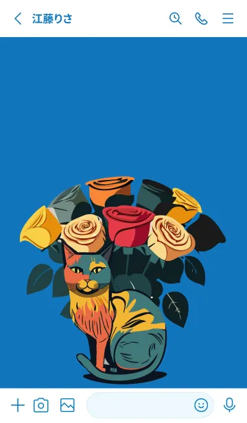 [LINE着せ替え] white & blue 薔薇の花束と猫の画像2