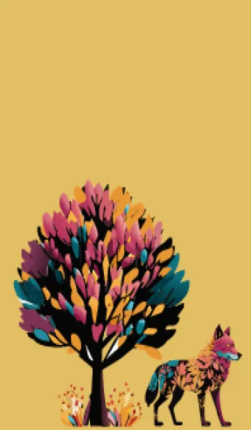 [LINE着せ替え] light brown & yellow 狼と木の画像1