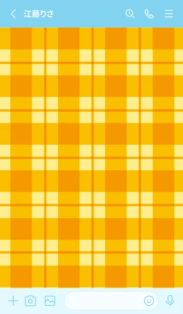 [LINE着せ替え] オレンジチェックの着せかえ/ライトブルーの画像2