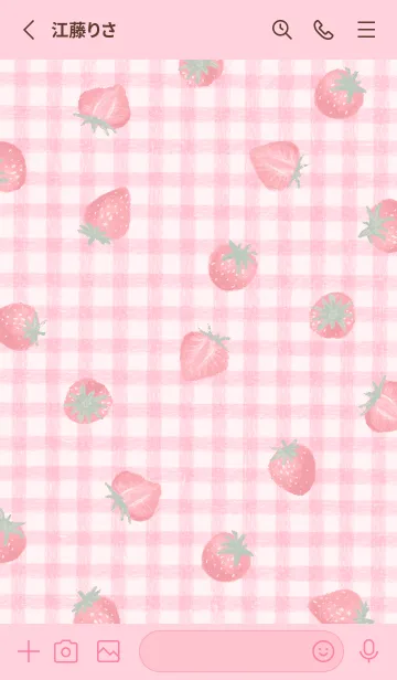 [LINE着せ替え] イチゴとピンクのギンガムチェック柄の画像2