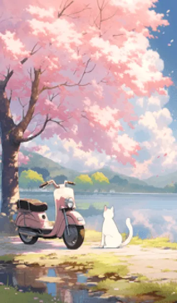 [LINE着せ替え] 晴れた日の桜とバイクの風景☆の画像1