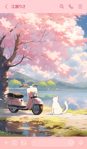 [LINE着せ替え] 晴れた日の桜とバイクの風景☆の画像2