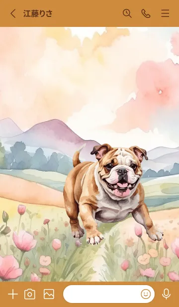 [LINE着せ替え] Bulldog In Flower Theme 2 (JP)の画像2